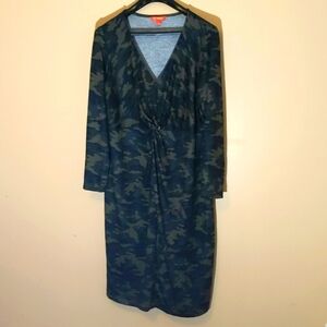 Joe Fresh| NWT Green and Blue Army Print V-Neck Long Sleeve Dress